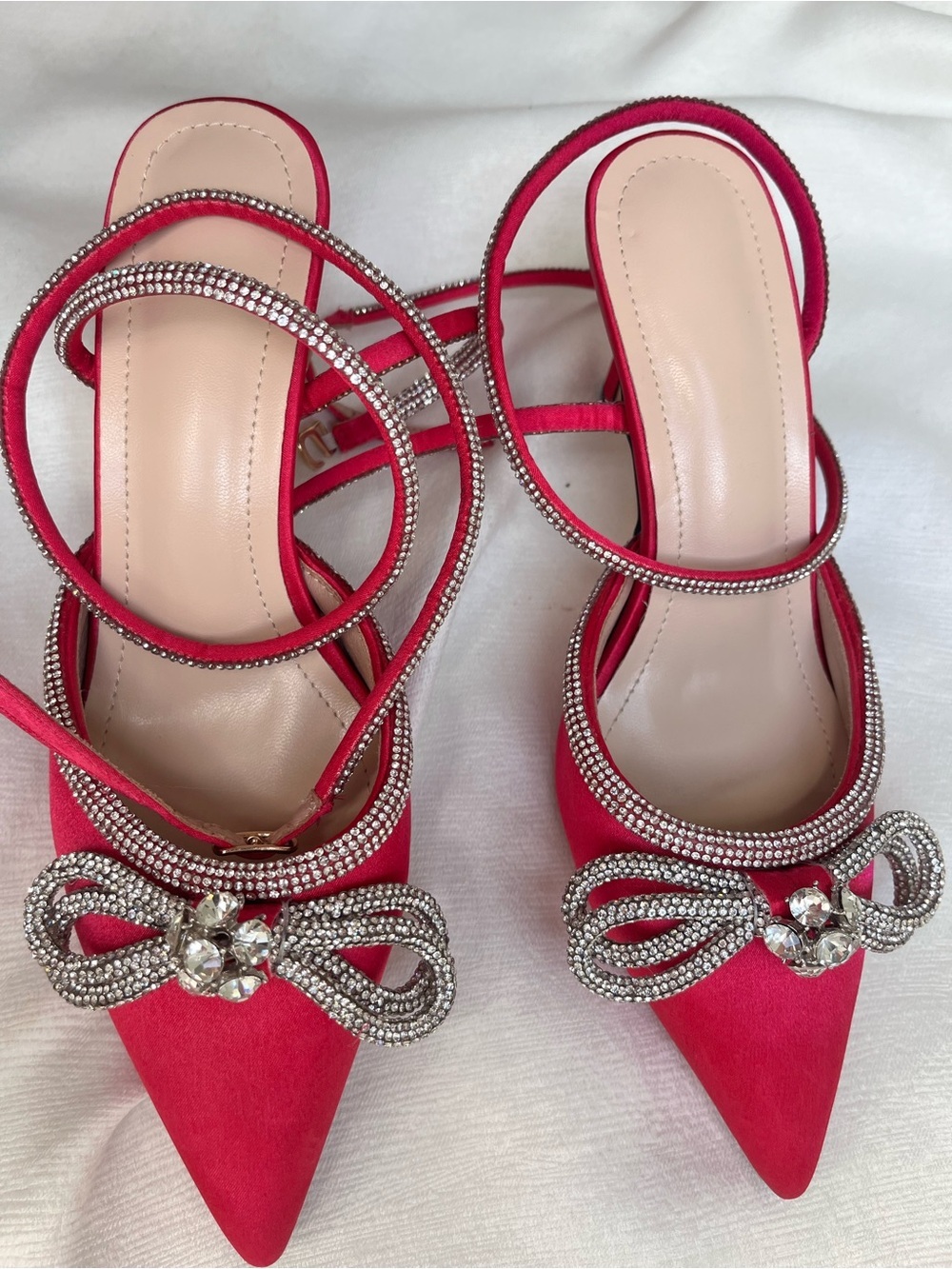 Fuchsia Crystal-Embellished Wrap around Pointed Toe Strappy kitten heels 7.5 - Picture 3 of 7